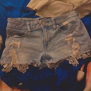 Express Blue Distressed Jean Shorts